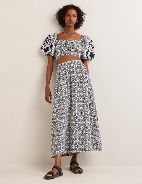 Linen Midi Skirt - French Navy, Bloomsbury Mono
