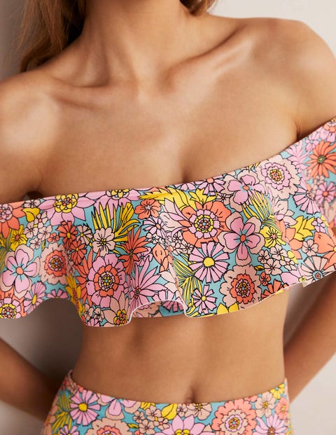 Siena Ruffle Bardot Bikini Top - Bonbon, Bloom Garden