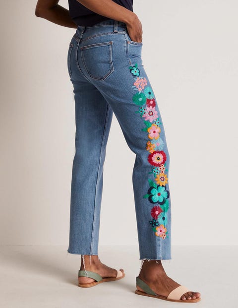 Relaxed Straight Jeans - Floral Multi Embroidery