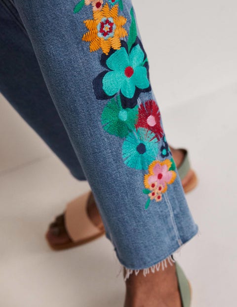 Relaxed Straight Jeans - Floral Multi Embroidery