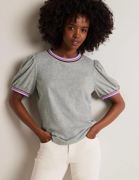Blouson-T-Shirt mit Rippstrickabschlüssen - Grau Meliert