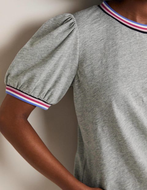 Blouson-T-Shirt mit Rippstrickabschlüssen - Grau Meliert