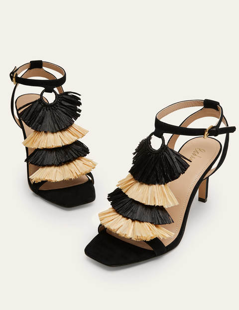 Sarah Fringe Heeled Sandals - Black