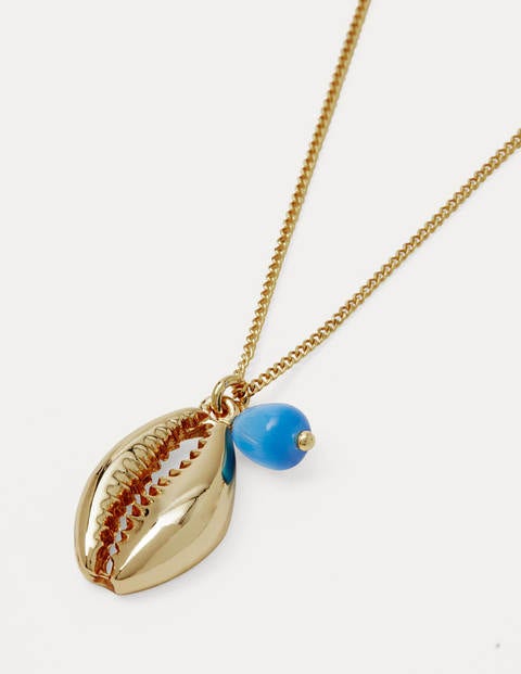 Shell Pendant Necklace - Gold/Blue