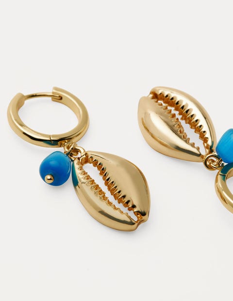Shell Hoop Earrings - Gold/Blue