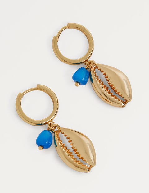Shell Hoop Earrings - Gold/Blue