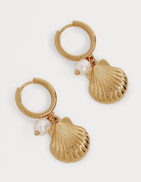 Shell Hoop Earrings - Gold/Pearl