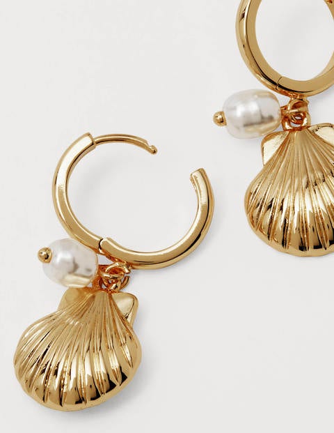 Shell Hoop Earrings - Gold/Pearl