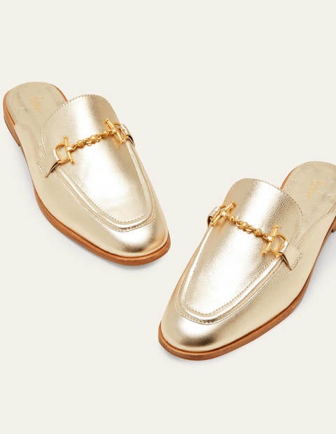 Snaffle Detail Backless Loafer - Gold Metallic