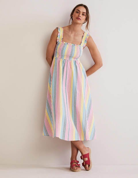 Smock Detail Stripe Midi Dress 