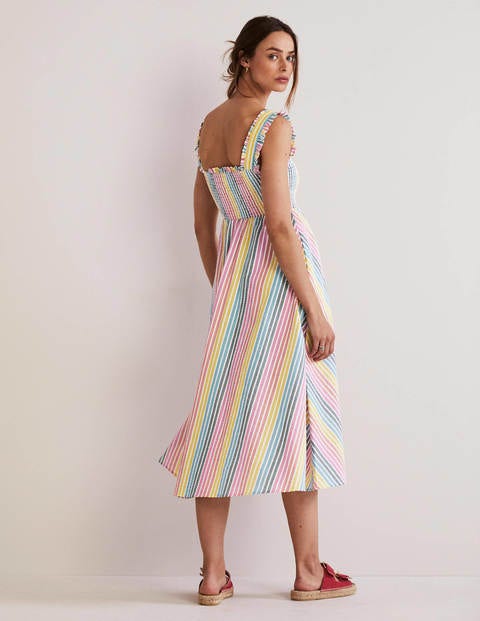 Smock Detail Stripe Midi Dress 