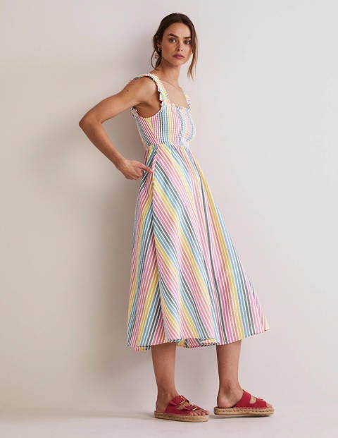 Smock Detail Stripe Midi Dress 