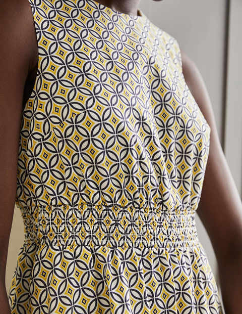 Mini-robe à taille smockée - Ivoire, motif Diamond Trance