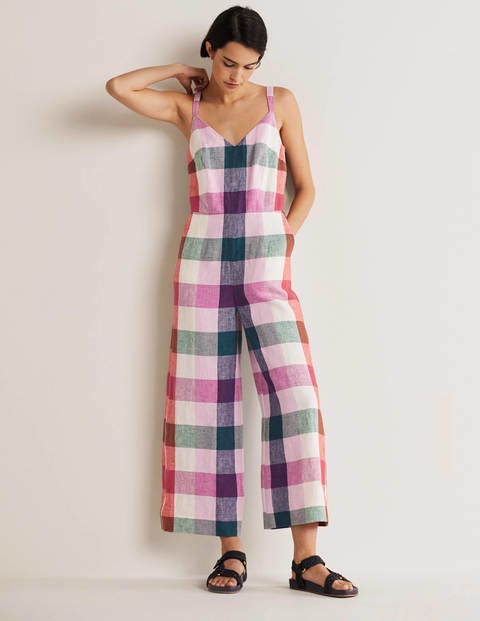 Lola Strappy Linen Jumpsuit - Bonbon and Pink Flambe