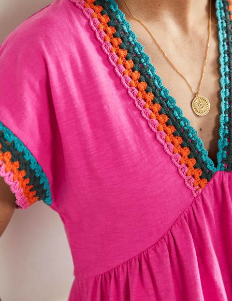 Crochet Trim Jersey Dress - Pop Pansy