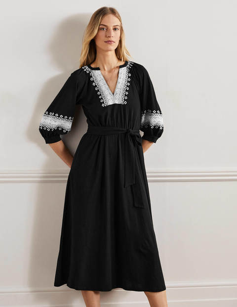Crochet Trim Jersey Midi Dress