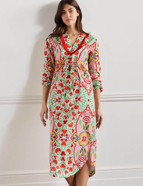 Trim Detail Kaftan Maxi Dress - Bright Papaya, Delicate Bud