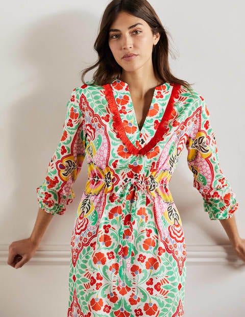 Trim Detail Kaftan Maxi Dress - Bright Papaya, Delicate Bud | Boden AU