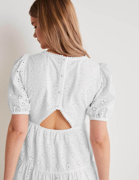 Back Detail Broderie Dress - White