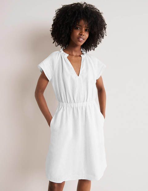 Short Sleeve Linen Dress - White | Boden UK