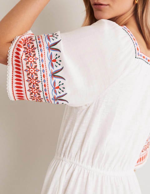 Jersey Embroidered Midi Dress - White