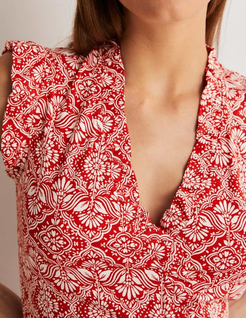 Jerseykleid mit fixierter Wickeloptik und Rüschen - Aurora-Rot, Orientalisches Diamantmuster