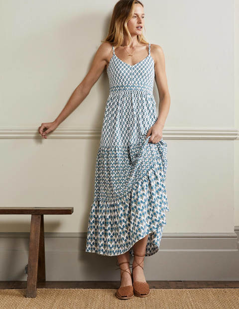 Strappy Jersey Maxi Dress - Chesapeake, Woodblock Bloom