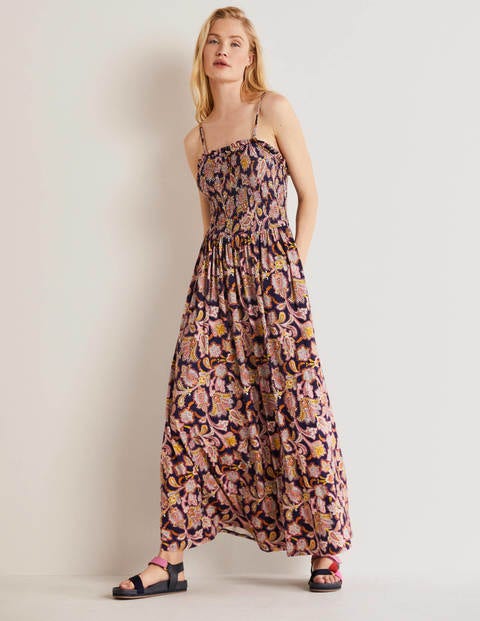 Strapless Jersey Maxi Dress - French Navy, Paisley Bud