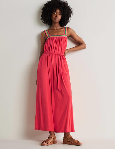 Crochet Trim Jersey Maxi Dress - Hot 