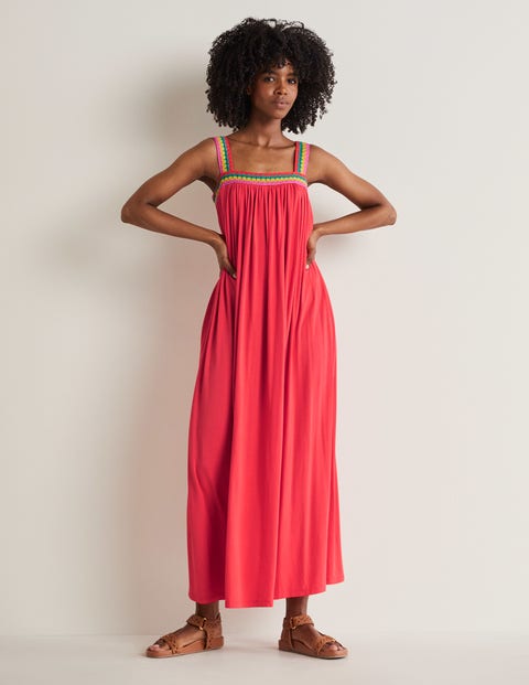 Crochet Trim Jersey Maxi Dress - Hot 