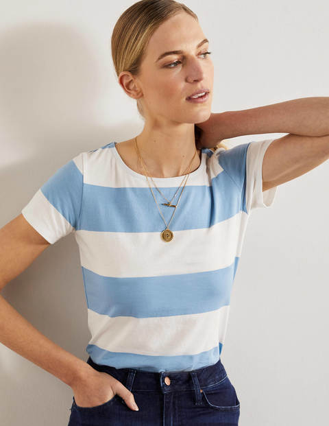 Short Sleeve Breton T-shirt - Dusty Blue / Ivory Stripe
