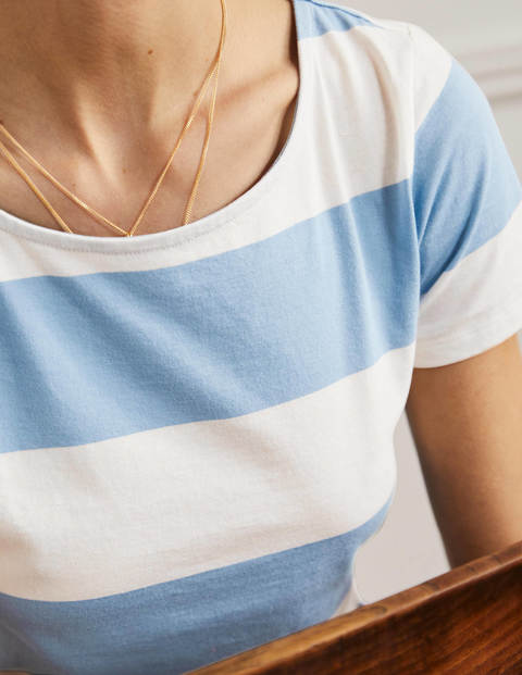 Short Sleeve Breton T-Shirt - Dusty Blue / Ivory Stripe