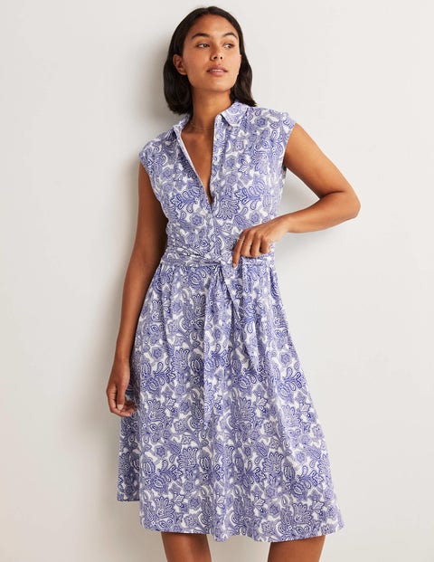 Tie Waist Jersey Shirt Dress - Atlantic 
