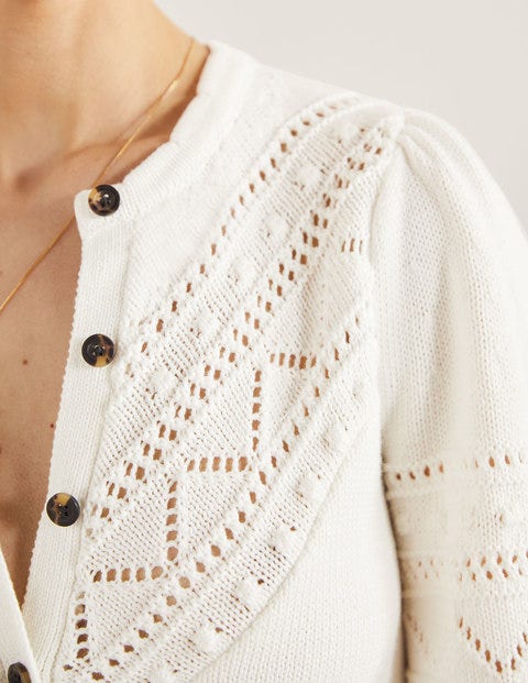 Wide Sleeve Crochet Cardigan - Ivory