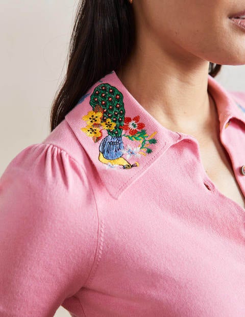 Embroidered Collar Cardigan - Posy Pink