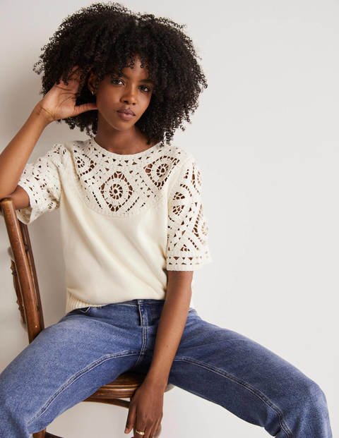 Crochet Detail Knitted T-shirt - Ivory