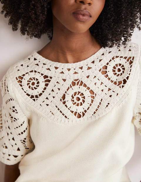 Crochet Detail Knitted T-shirt - Ivory