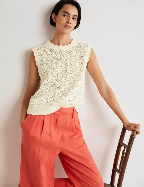 Scallop Crochet Knitted Vest - Ivory