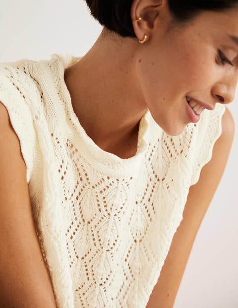 Scallop Crochet Knitted Tank - Ivory