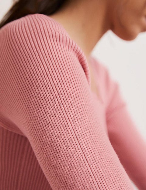 Ribbed Square Neck Knitted Top - Almond Pink