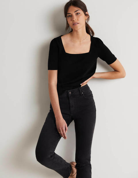 Cotton Square Neck Knitted Top - Black