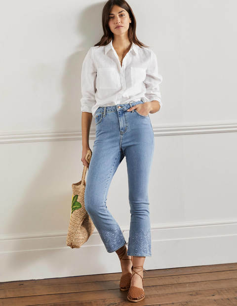 Cropped Flare Jeans - Light Vintage Embroidery