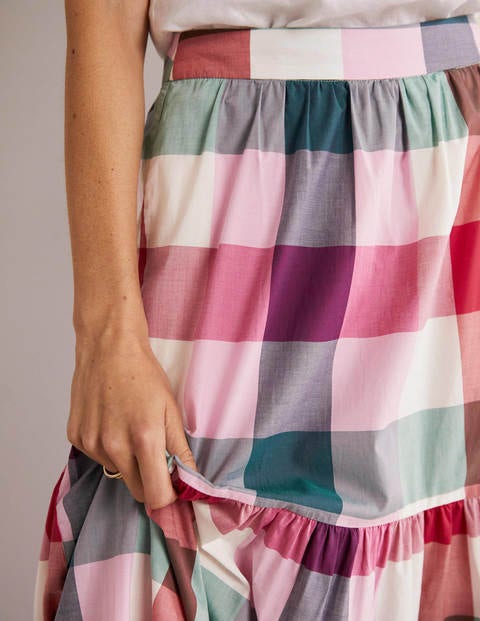 Lorna Tiered Maxi Skirt - Bonbon Pink Flambe Check