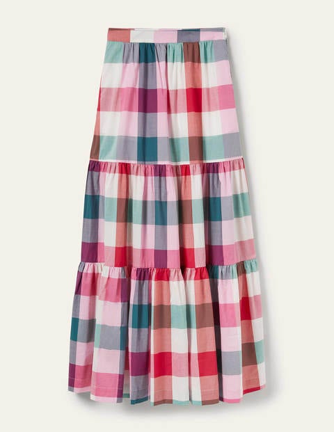 Lorna Tiered Maxi Skirt - Bonbon Pink Flambe Check | Boden US