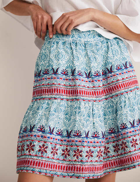 Embroidered Linen Mini Skirt - Larkspur, Oriental Diamond