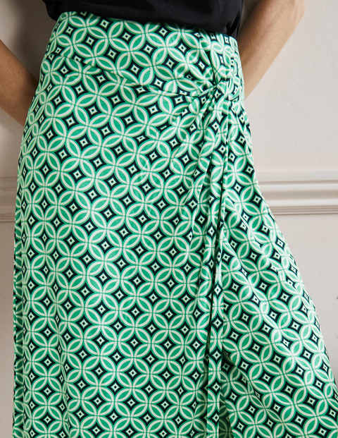 Knot Waist Jersey Midi Skirt - Green Lagoon, Diamond Trance