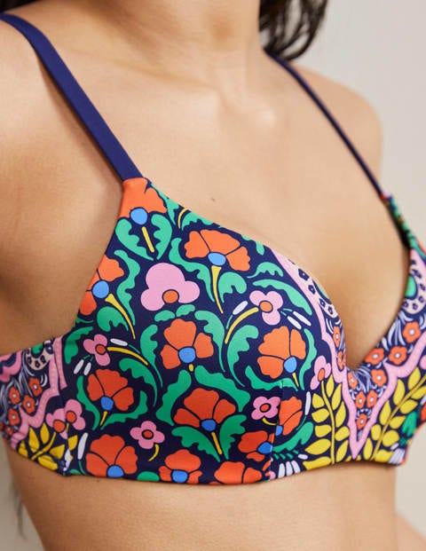 Sweetheart Cup Size Bikini Top - French Navy, Passion Bloom