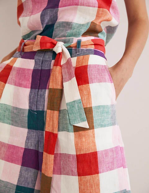 Alma Tie Waist Linen Shorts - Bonbon Pink, Flambe Check
