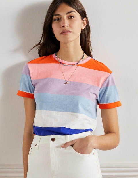 Turn Up Cuff Cotton T-shirt - Atlantic Ocean / Orange Stripe