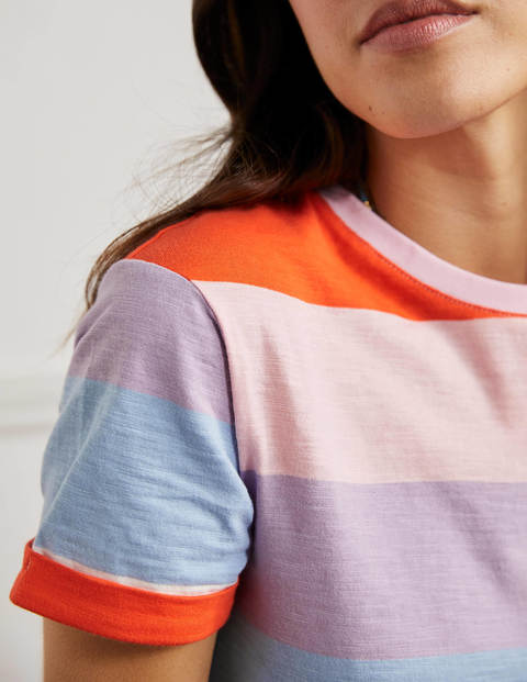 Turn Up Cuff Cotton T-Shirt - Atlantic Ocean / Orange Stripe